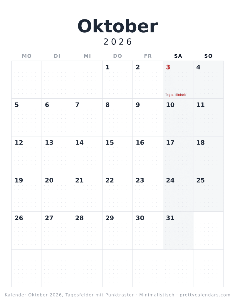Druckbarer Monatskalender mit Punktraster, Design Minimalistisch