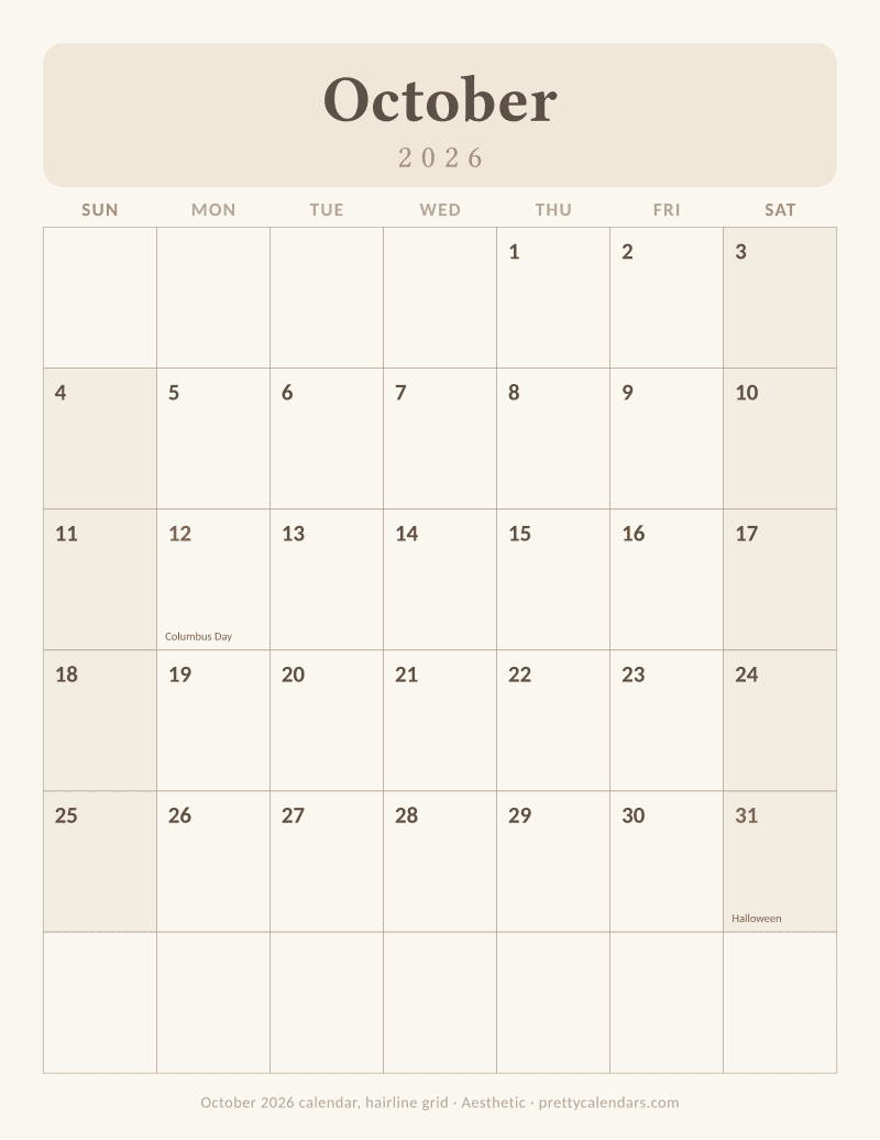 Printable monthly calendar ruled in ultra fine hairlines, Aesthetic style