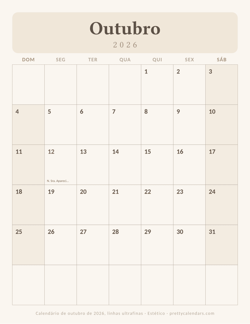 Calendário mensal para imprimir com linhas ultrafinas, estilo Estético