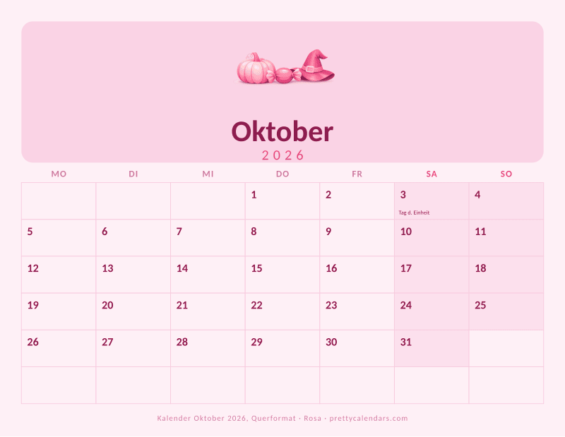Druckbarer Monatskalender mit Querformat, Design Rosa