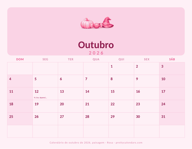 Calendário mensal para imprimir com orientação paisagem, estilo Rosa
