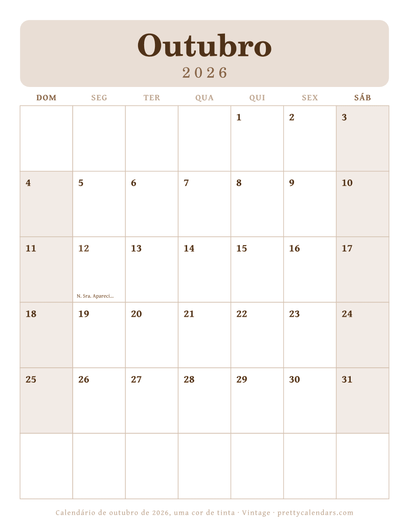 Calendário mensal para imprimir com uma única cor de tinta, estilo Vintage