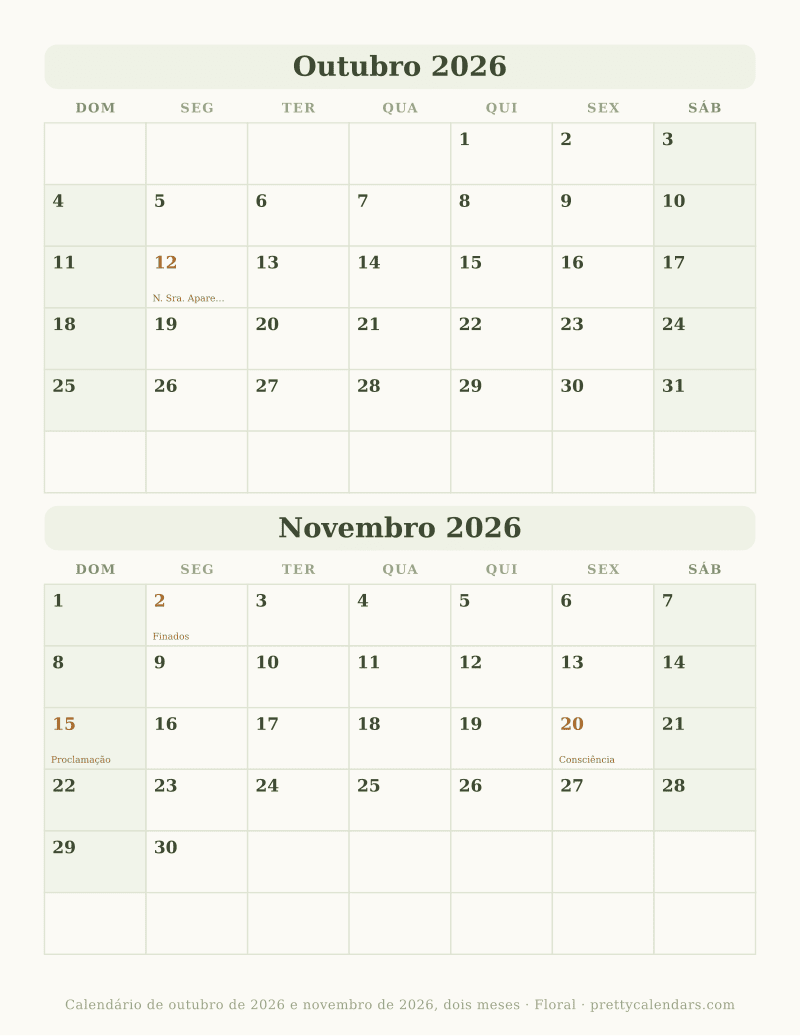 Calendário mensal para imprimir com dois meses, estilo Floral
