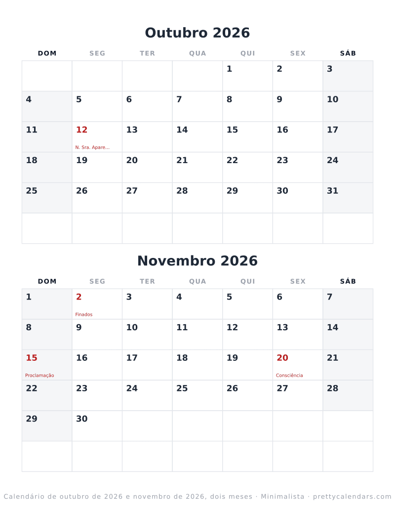 Calendário trimestral para imprimir com dois meses, estilo Minimalista