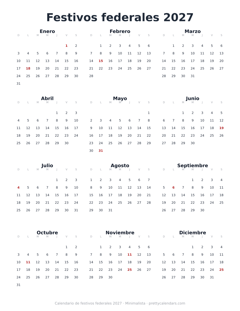 Año 2027, empieza en domingo, Minimalista