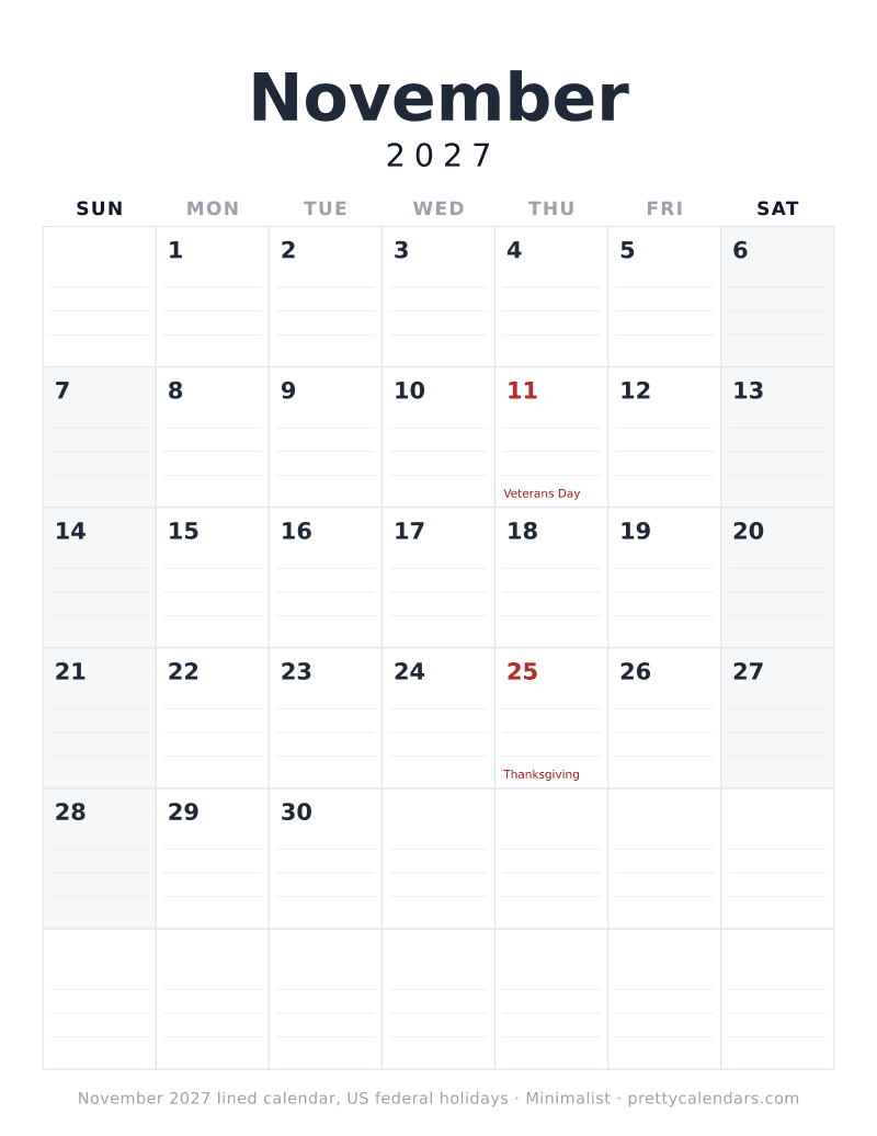 November 2027 lined, Minimalist