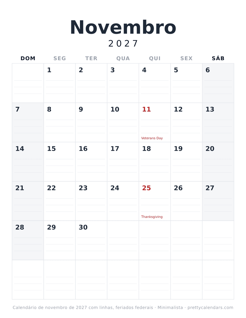 Novembro 2027 com linhas, Minimalista