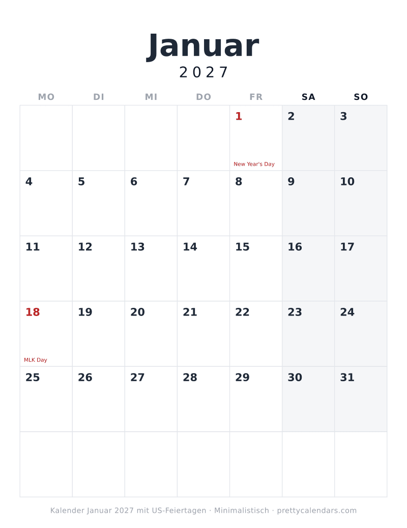 Januar 2027, Minimalistisch