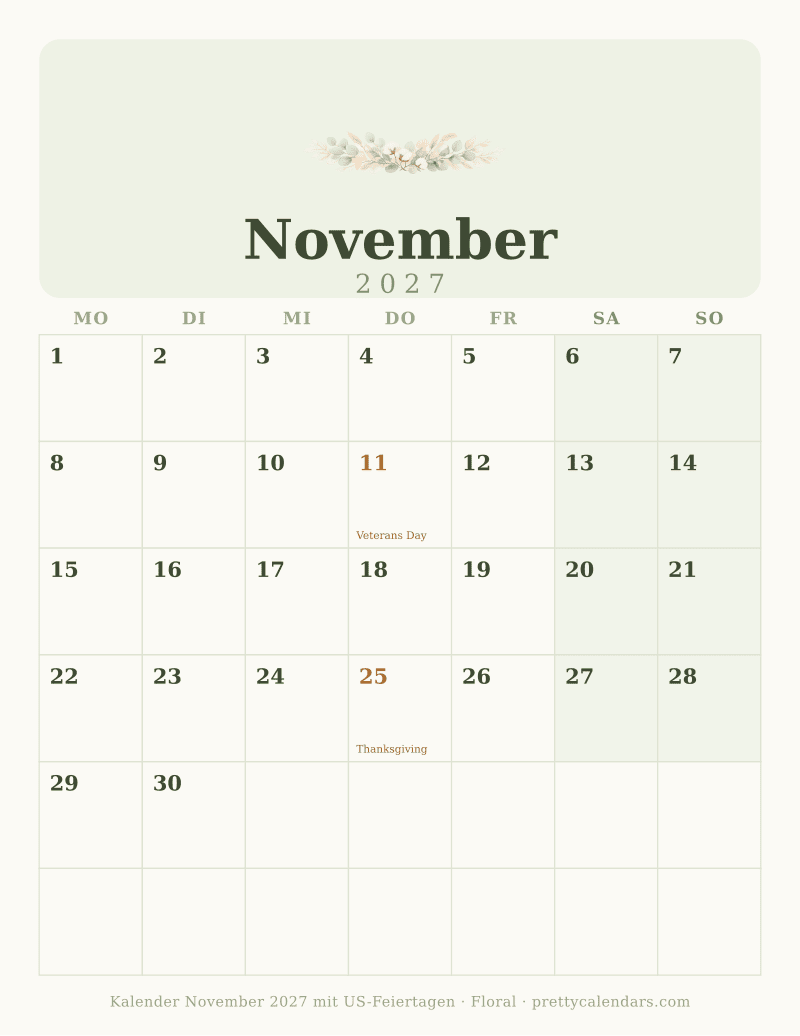 November 2027, Floral