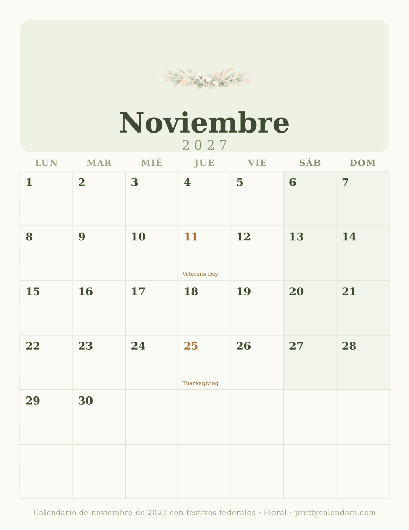 Noviembre 2027, Floral