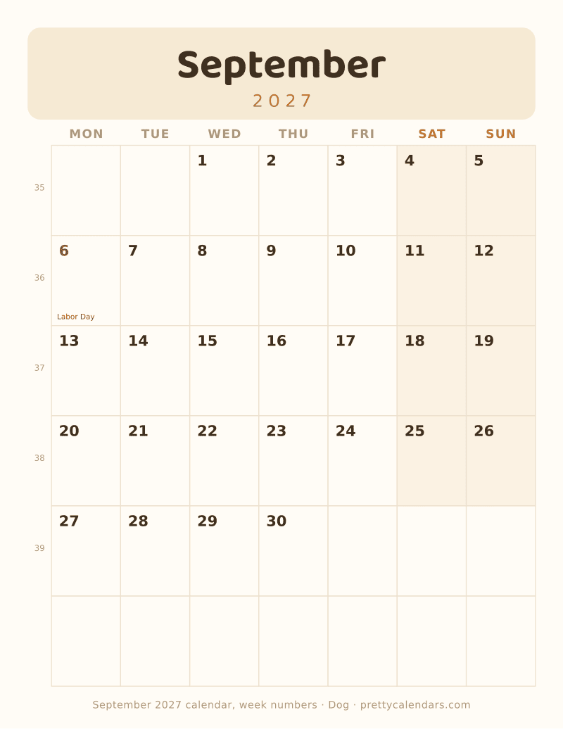 September 2027 with week numbers