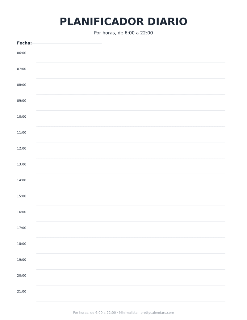 Por horas, de 6:00 a 22:00 para imprimir, diseño Minimalista