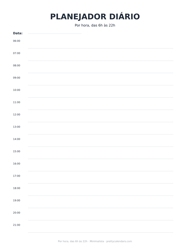 Por hora, das 6h às 22h para imprimir, estilo Minimalista
