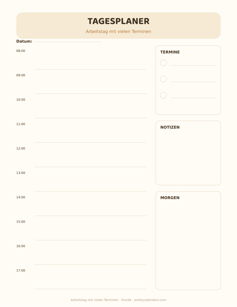 Arbeitstag mit vielen Terminen zum Ausdrucken, Design Hunde