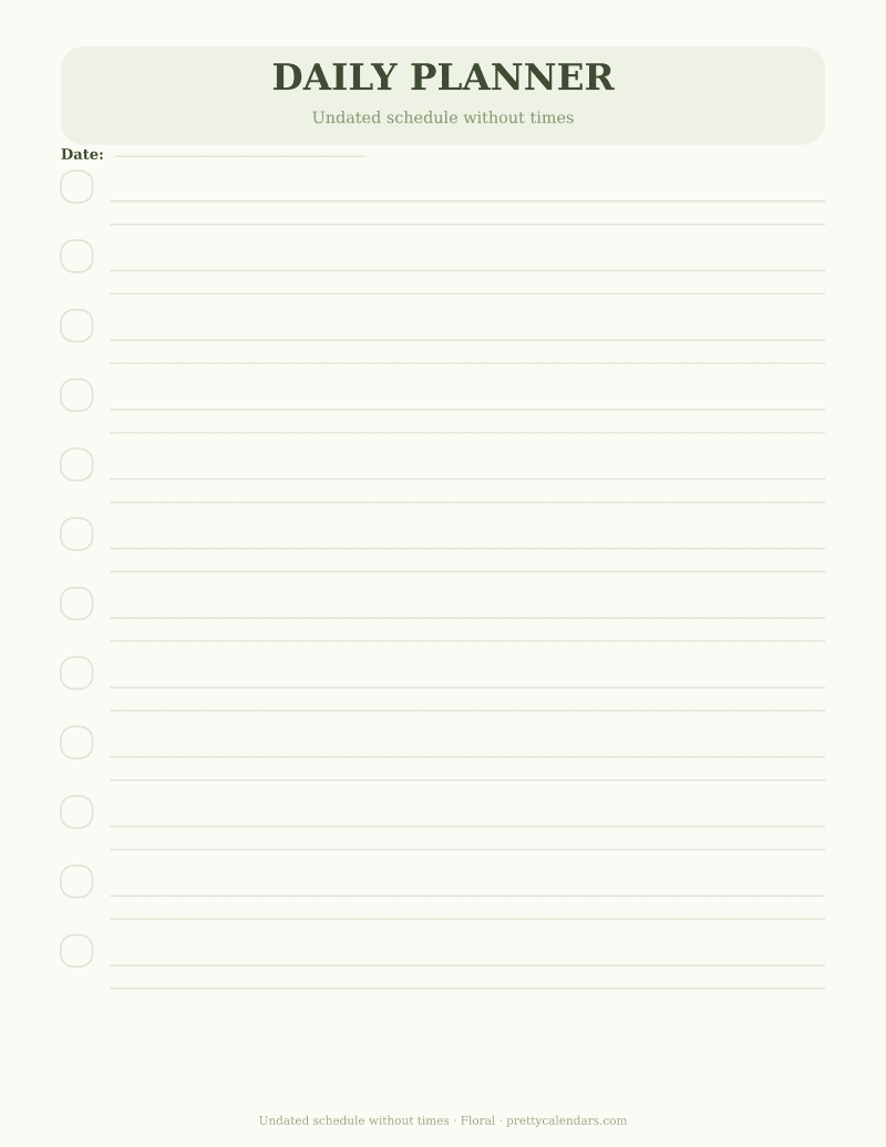 Undated schedule without times printable, Floral
