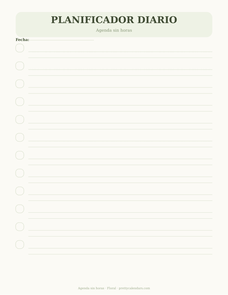 Agenda sin horas para imprimir, diseño Floral