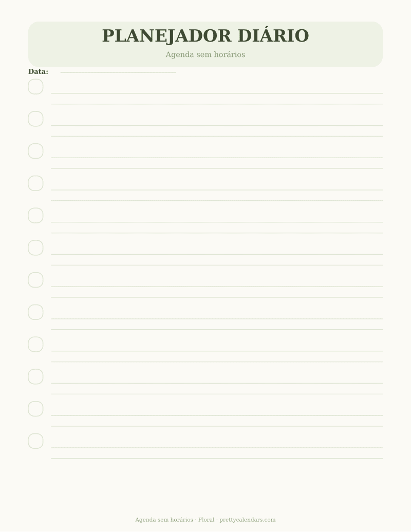 Agenda sem horários para imprimir, estilo Floral