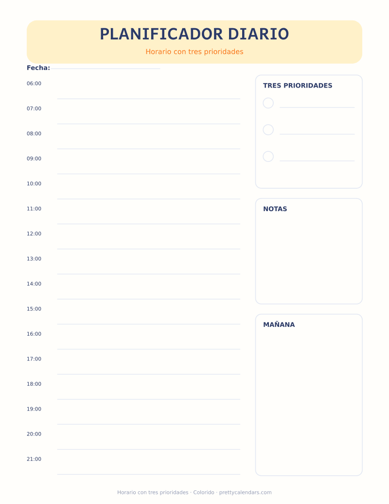 Horario con tres prioridades para imprimir, diseño Colorido