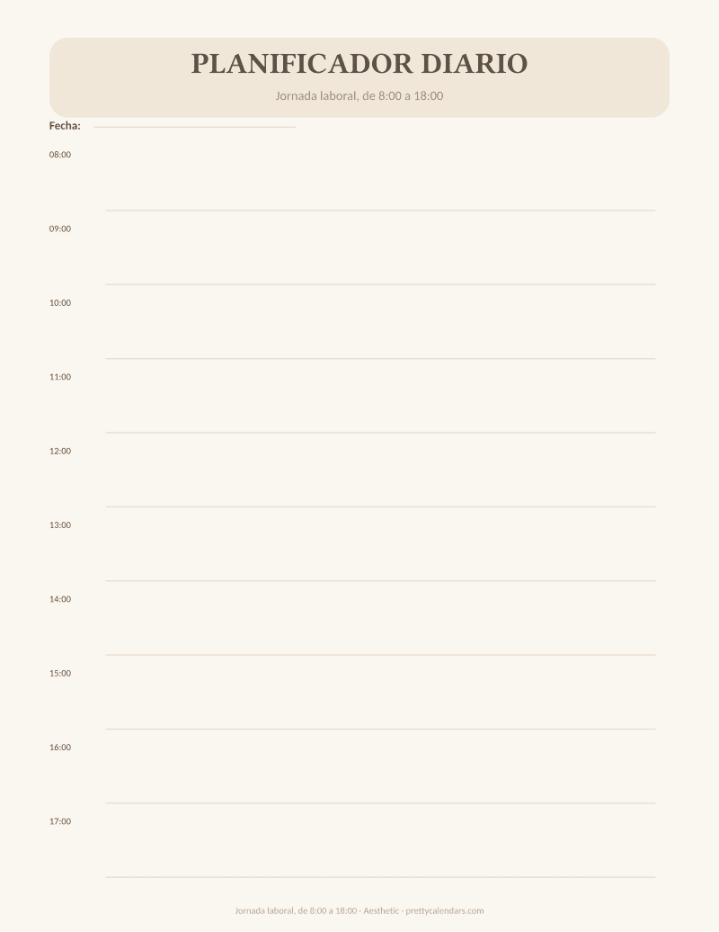 Jornada laboral, de 8:00 a 18:00 para imprimir, diseño Aesthetic