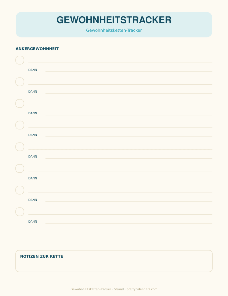 Gewohnheitsketten-Tracker zum Ausdrucken, Design Strand