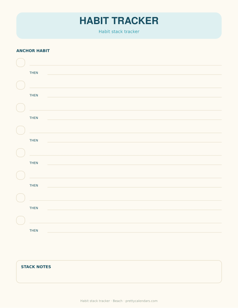 Habit stack tracker printable, Beach