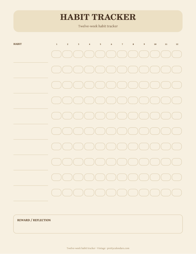 Twelve-week habit tracker printable, Vintage
