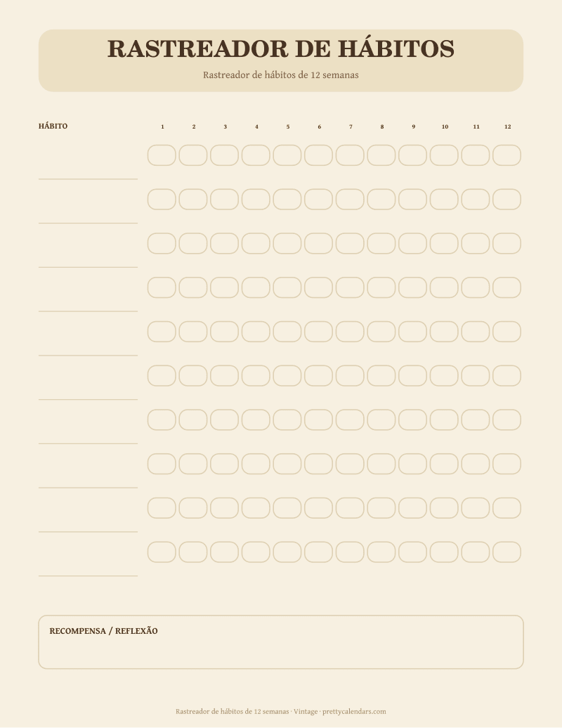 Rastreador de hábitos de 12 semanas para imprimir, estilo Vintage
