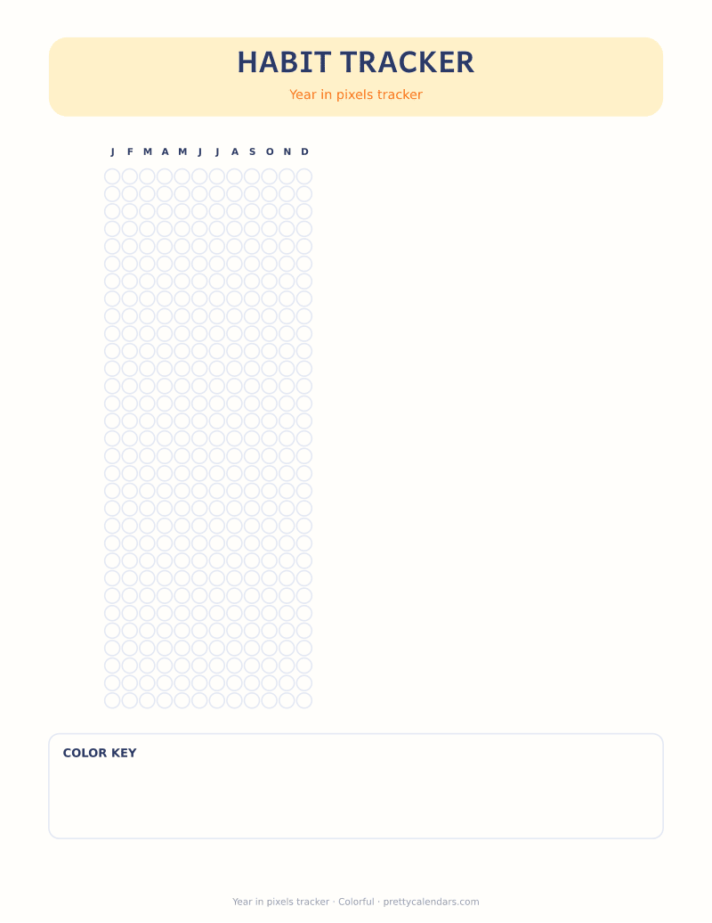 Year in pixels tracker printable, Colorful