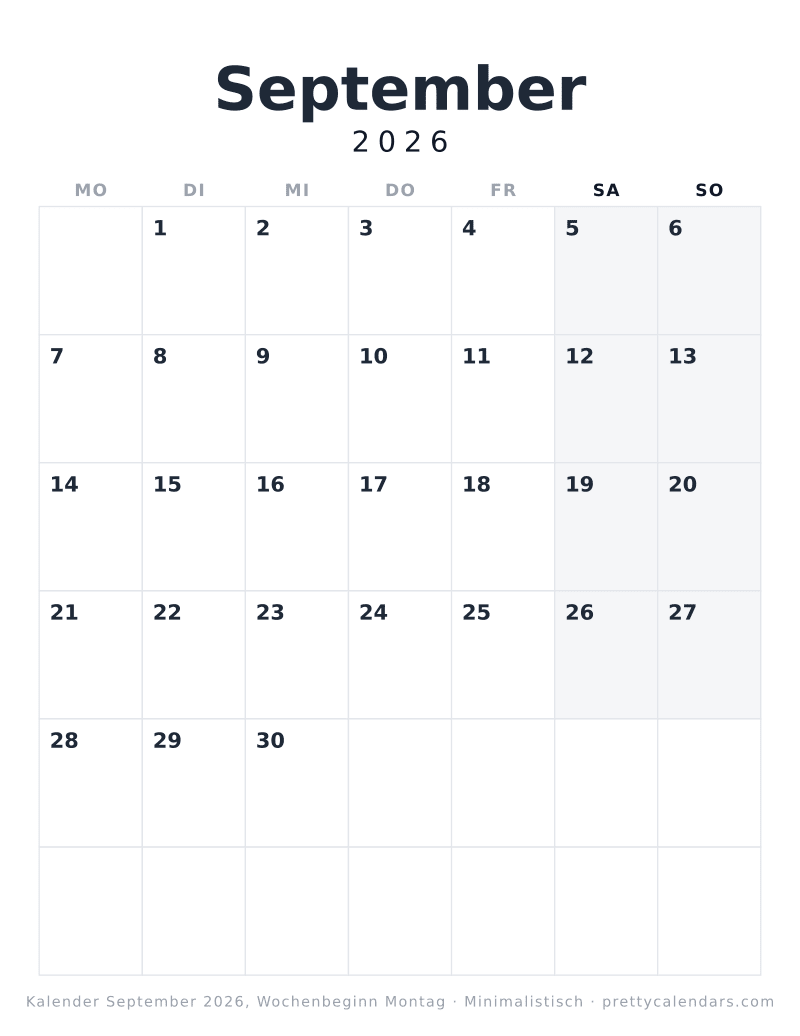 September 2026 Wochenbeginn Montag