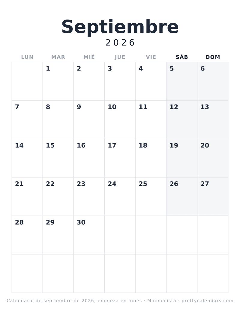 Septiembre 2026 empieza en lunes