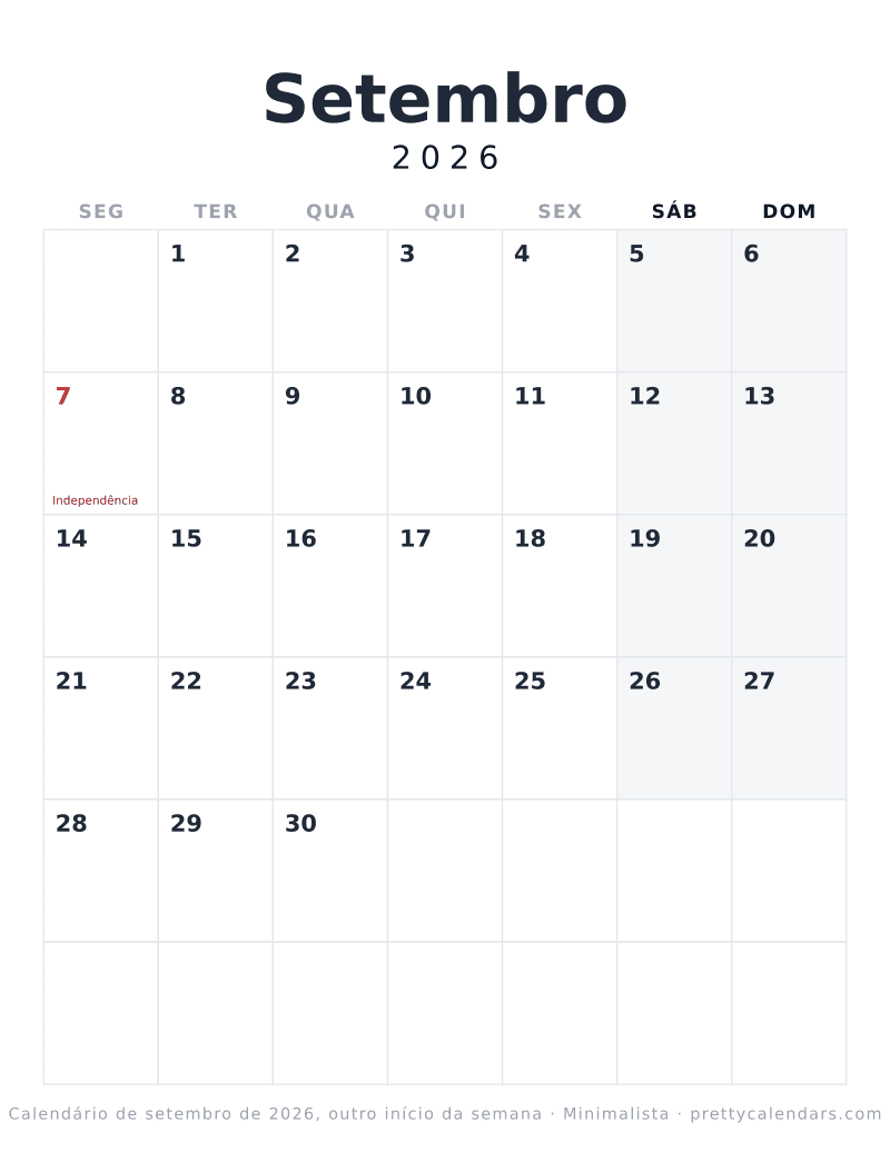 Setembro 2026 começa na segunda