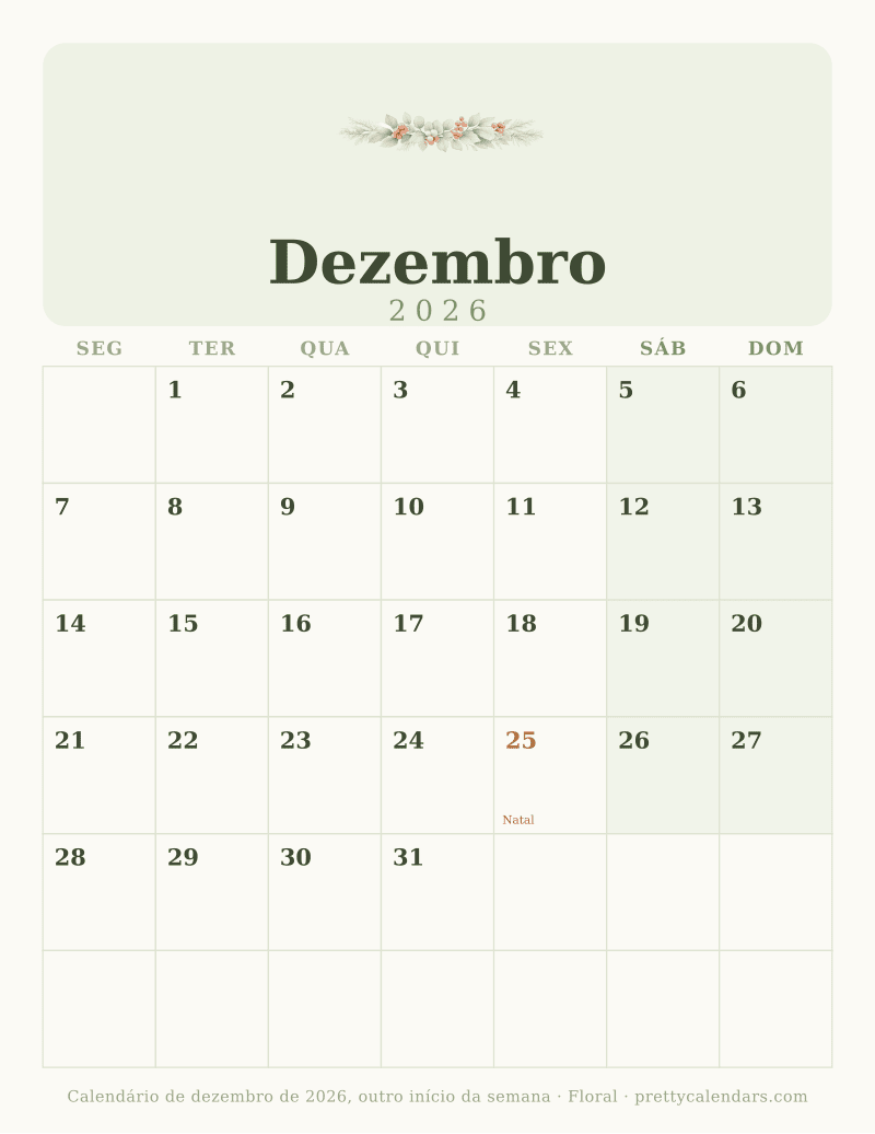 Dezembro 2026 começa na segunda