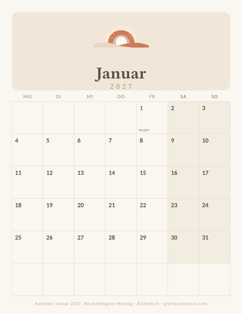 Januar 2027 Wochenbeginn Montag