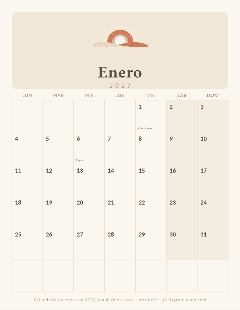 Enero 2027 empieza en lunes