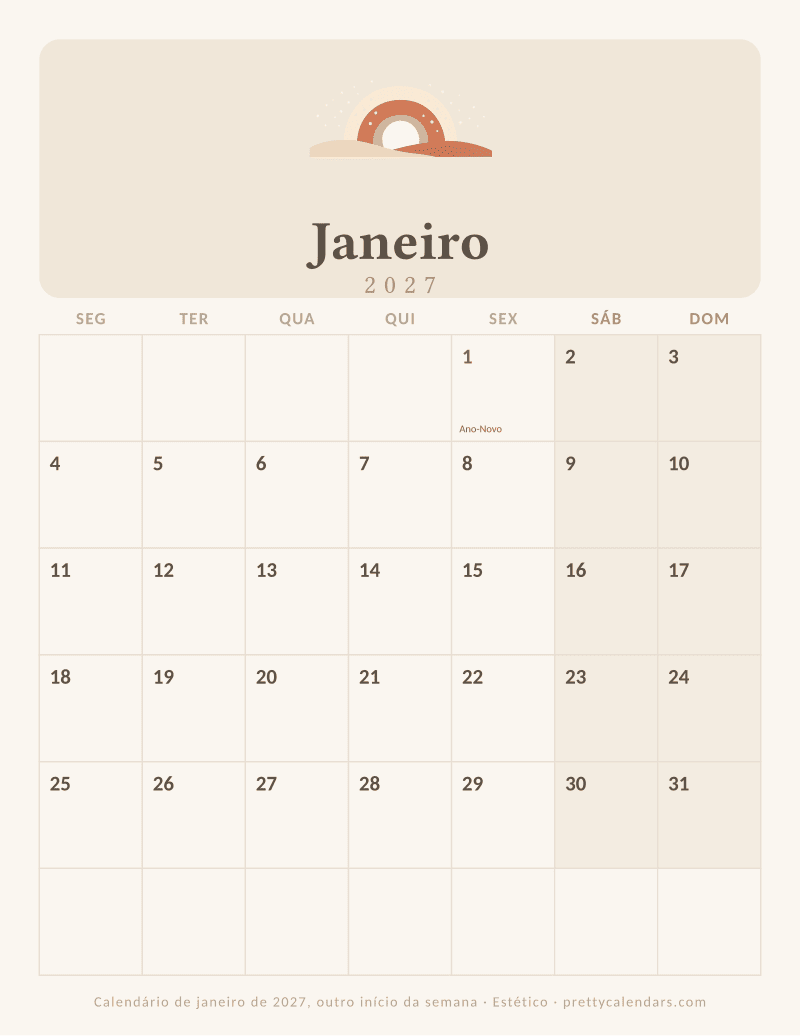 Janeiro 2027 começa na segunda