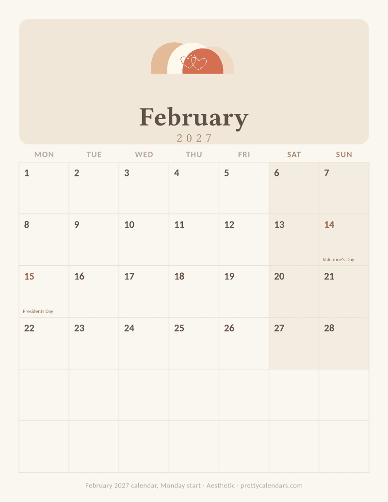 February 2027 Monday start