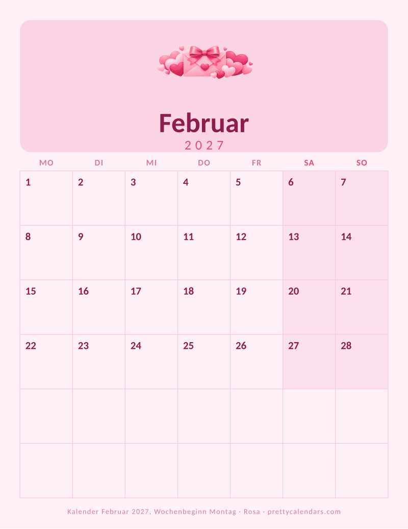 Februar 2027 Wochenbeginn Montag