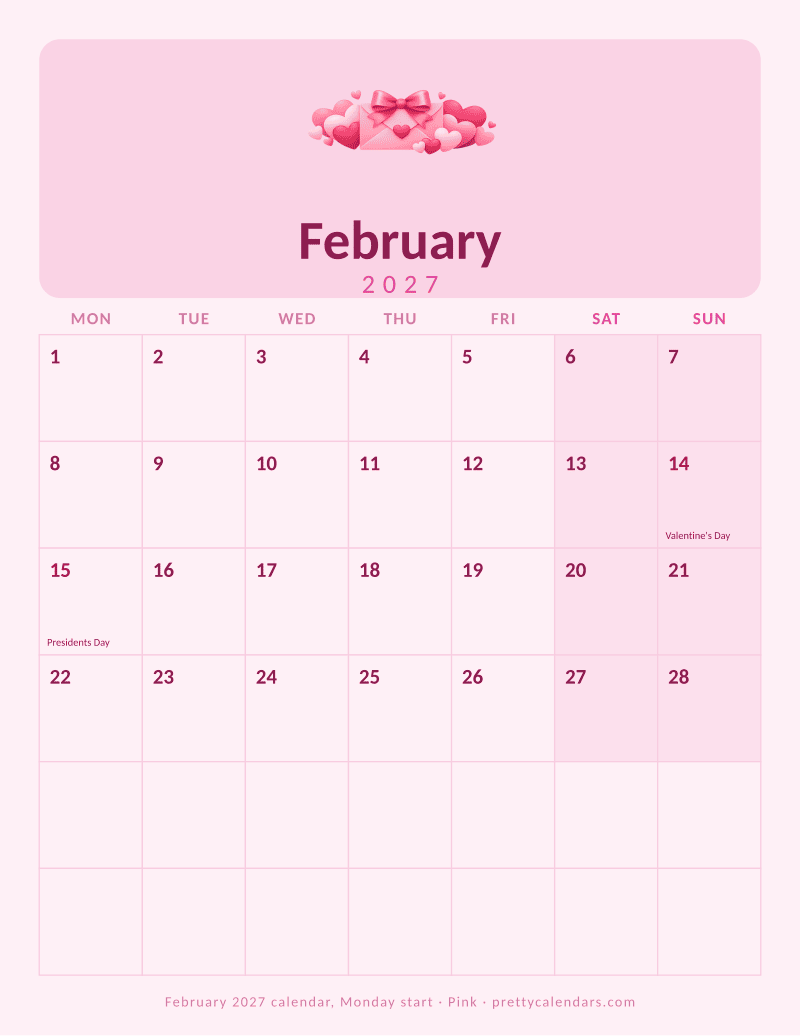 February 2027 Monday start