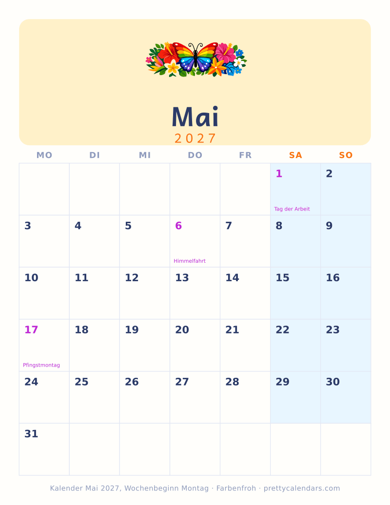 Mai 2027 Wochenbeginn Montag
