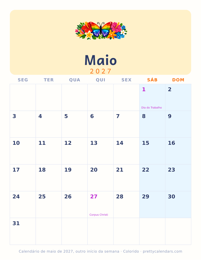 Maio 2027 começa na segunda
