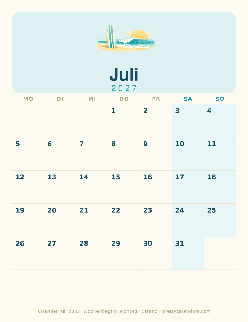 Juli 2027 Wochenbeginn Montag