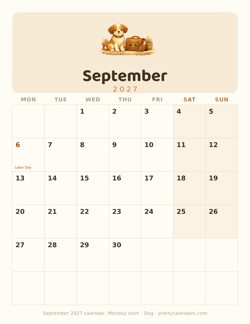September 2027 Monday start