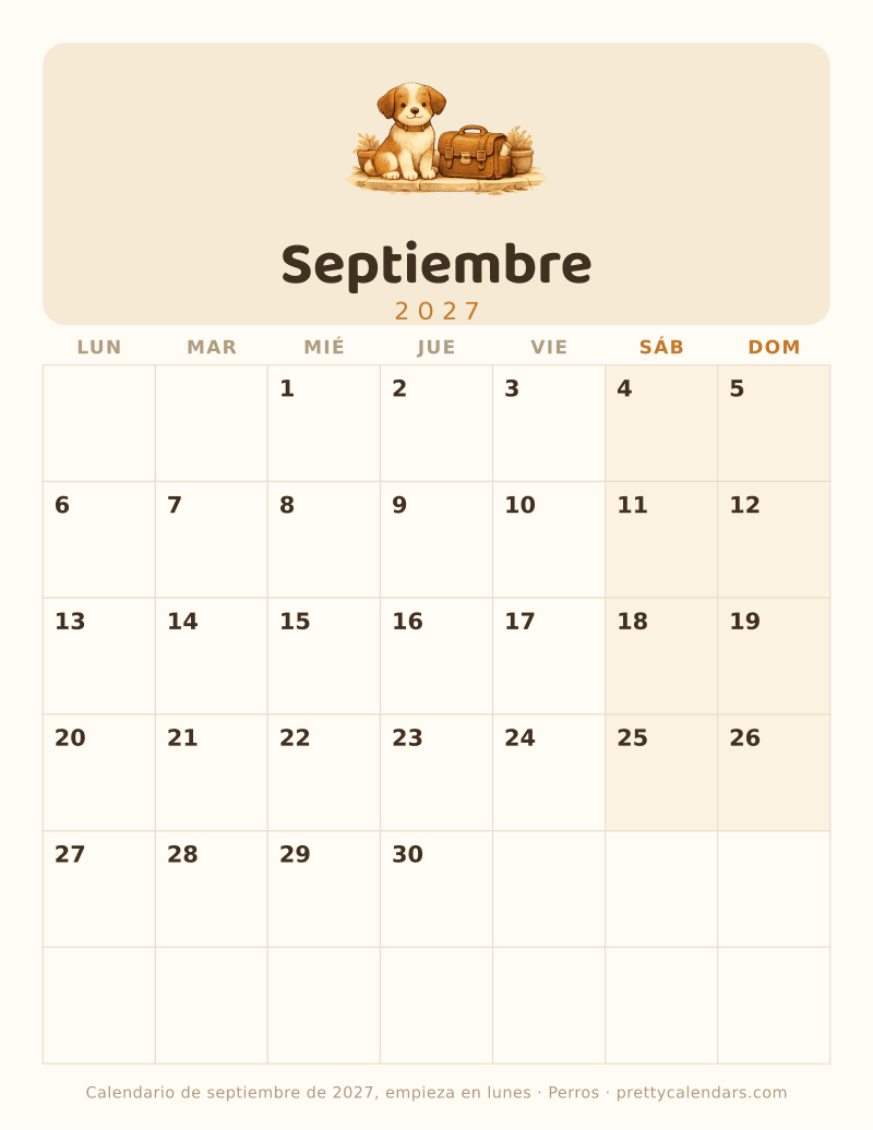 Septiembre 2027 empieza en lunes