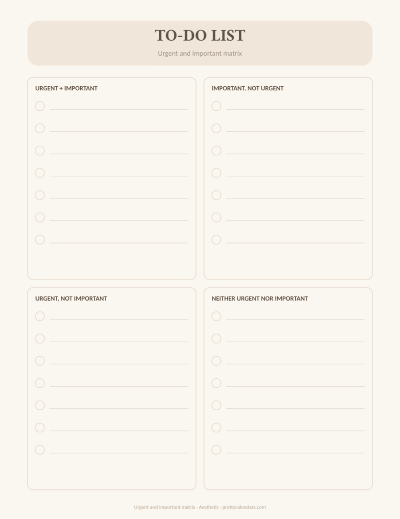 Urgent and important matrix printable, Aesthetic