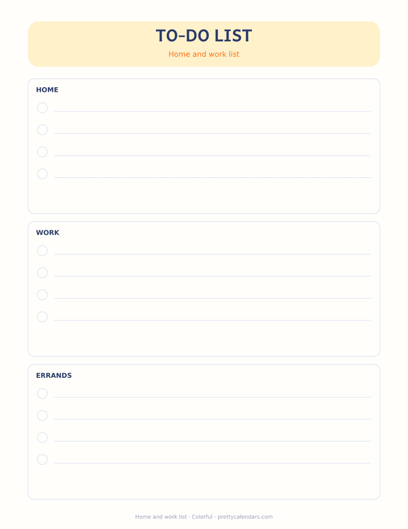 Home and work list printable, Colorful