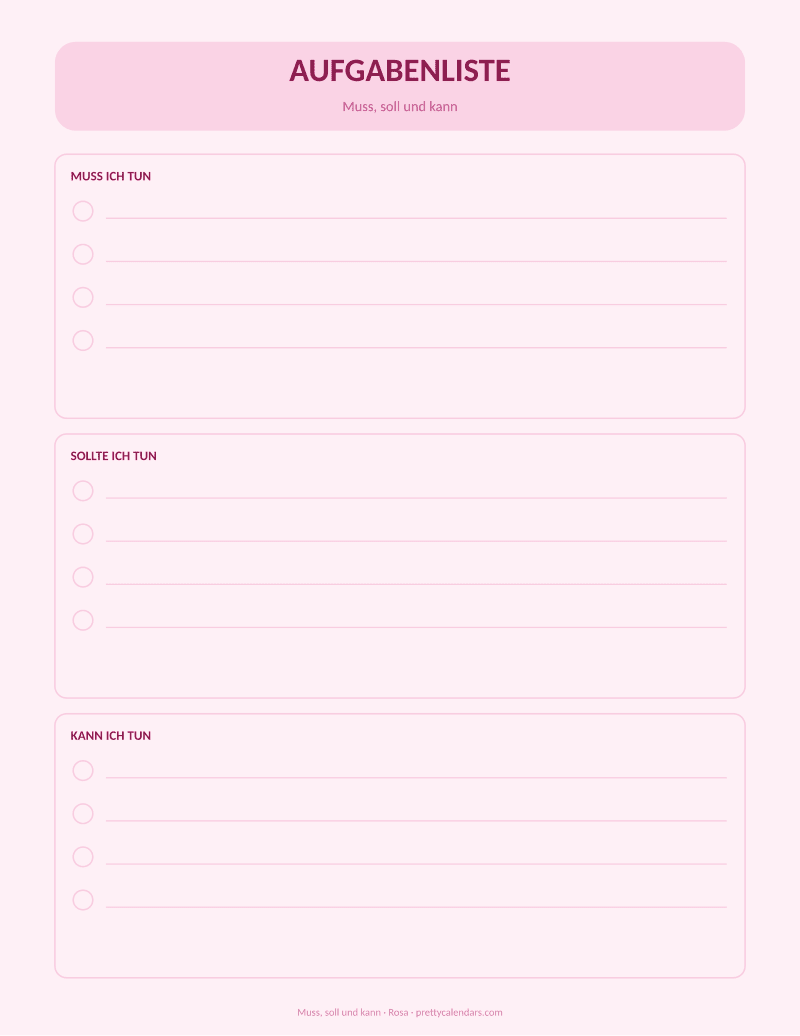 Muss, soll und kann zum Ausdrucken, Design Rosa