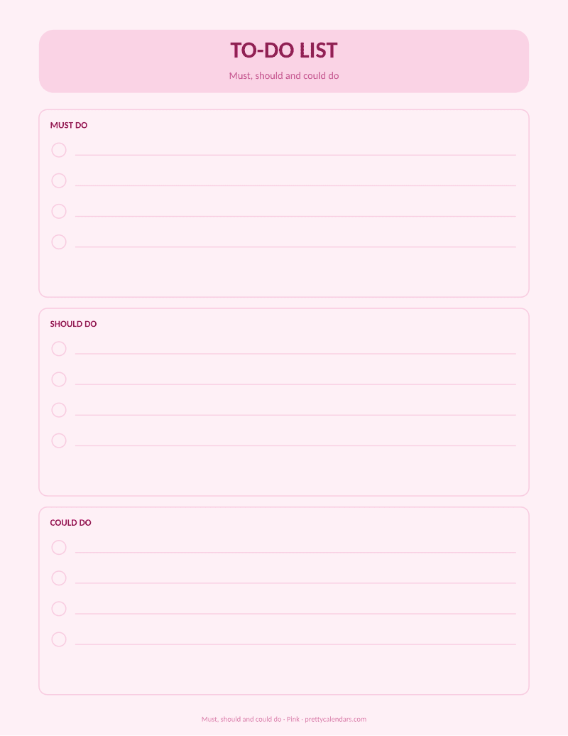 Must, should and could do printable, Pink