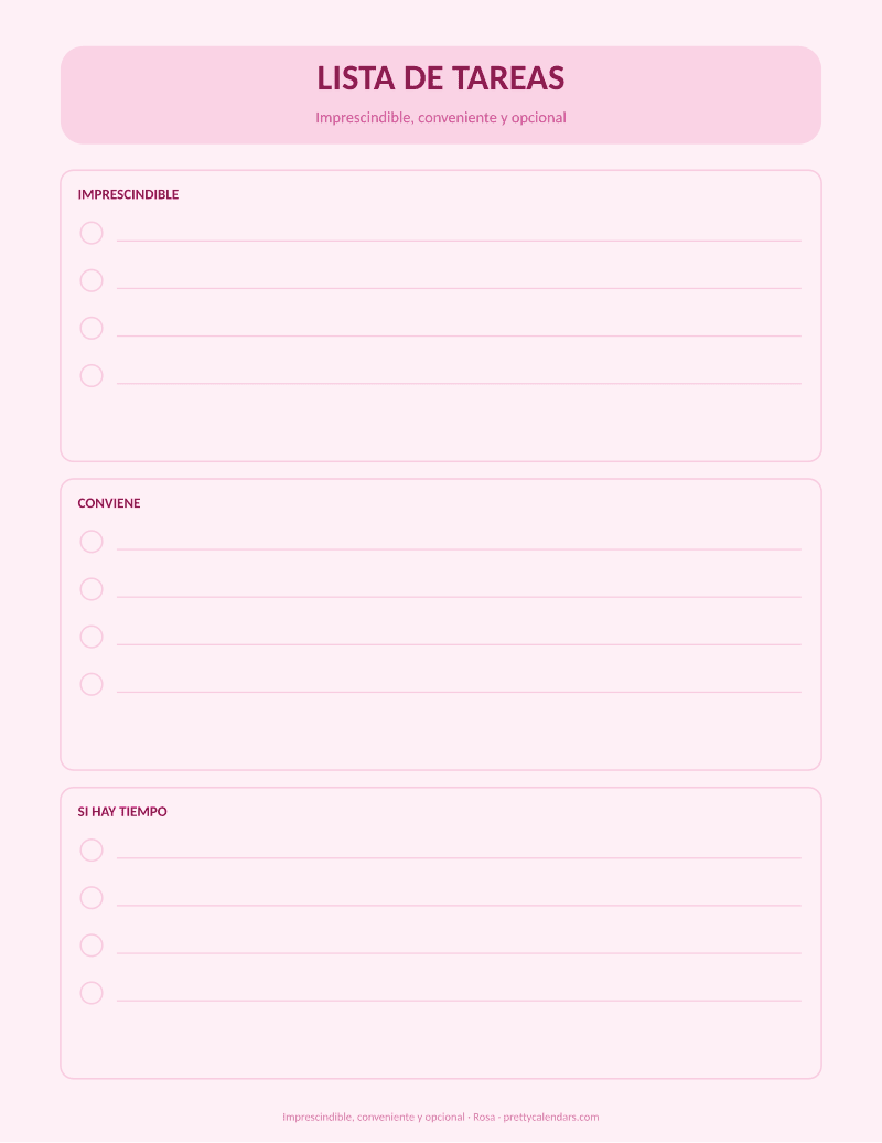 Imprescindible, conveniente y opcional para imprimir, diseño Rosa