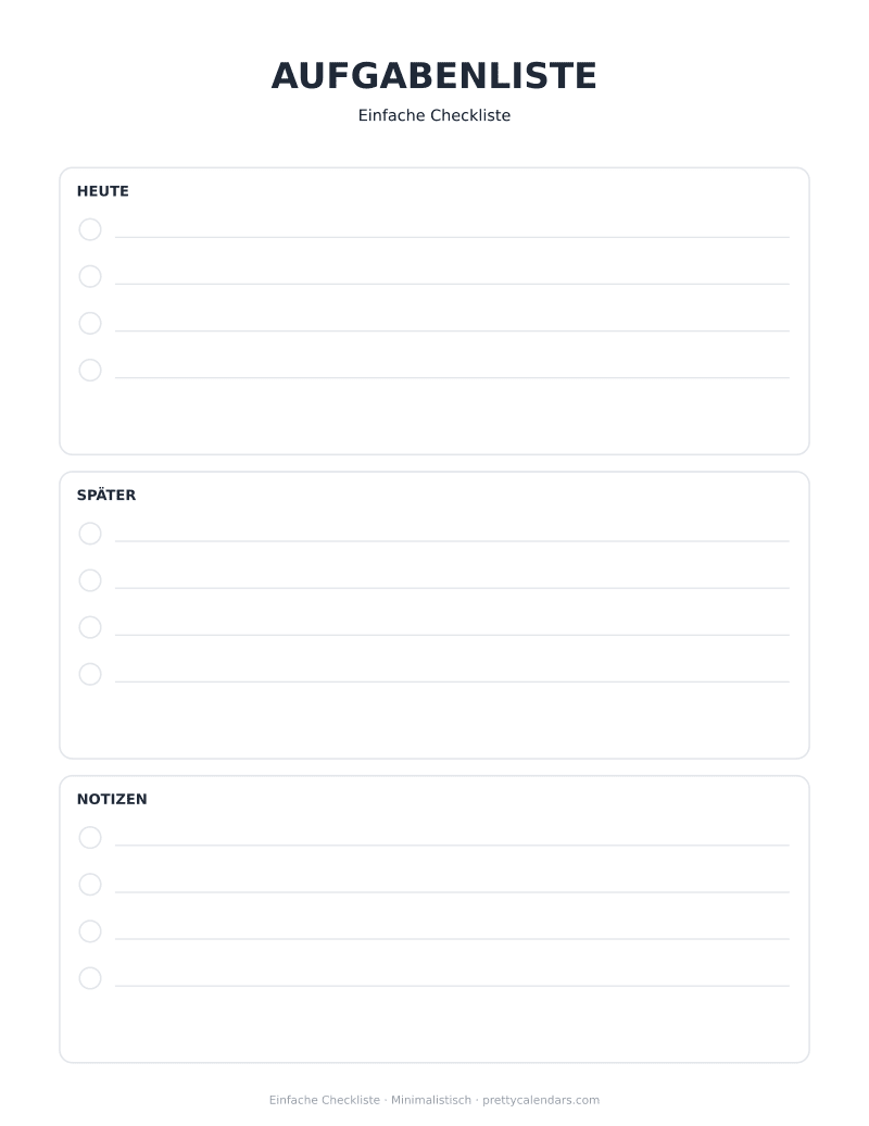 Einfache Checkliste zum Ausdrucken, Design Minimalistisch