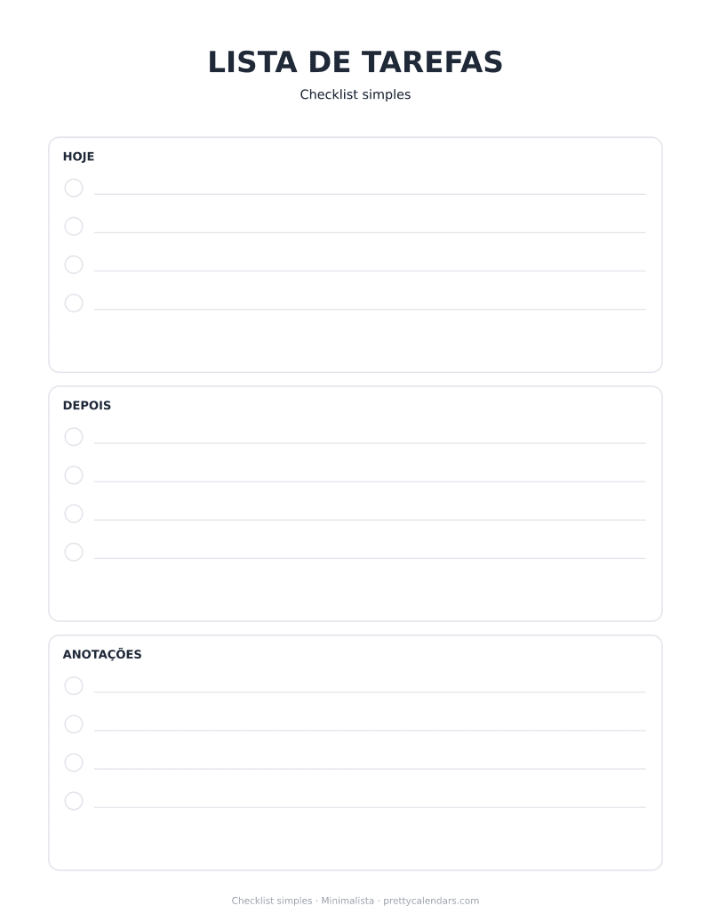 Checklist simples para imprimir, estilo Minimalista